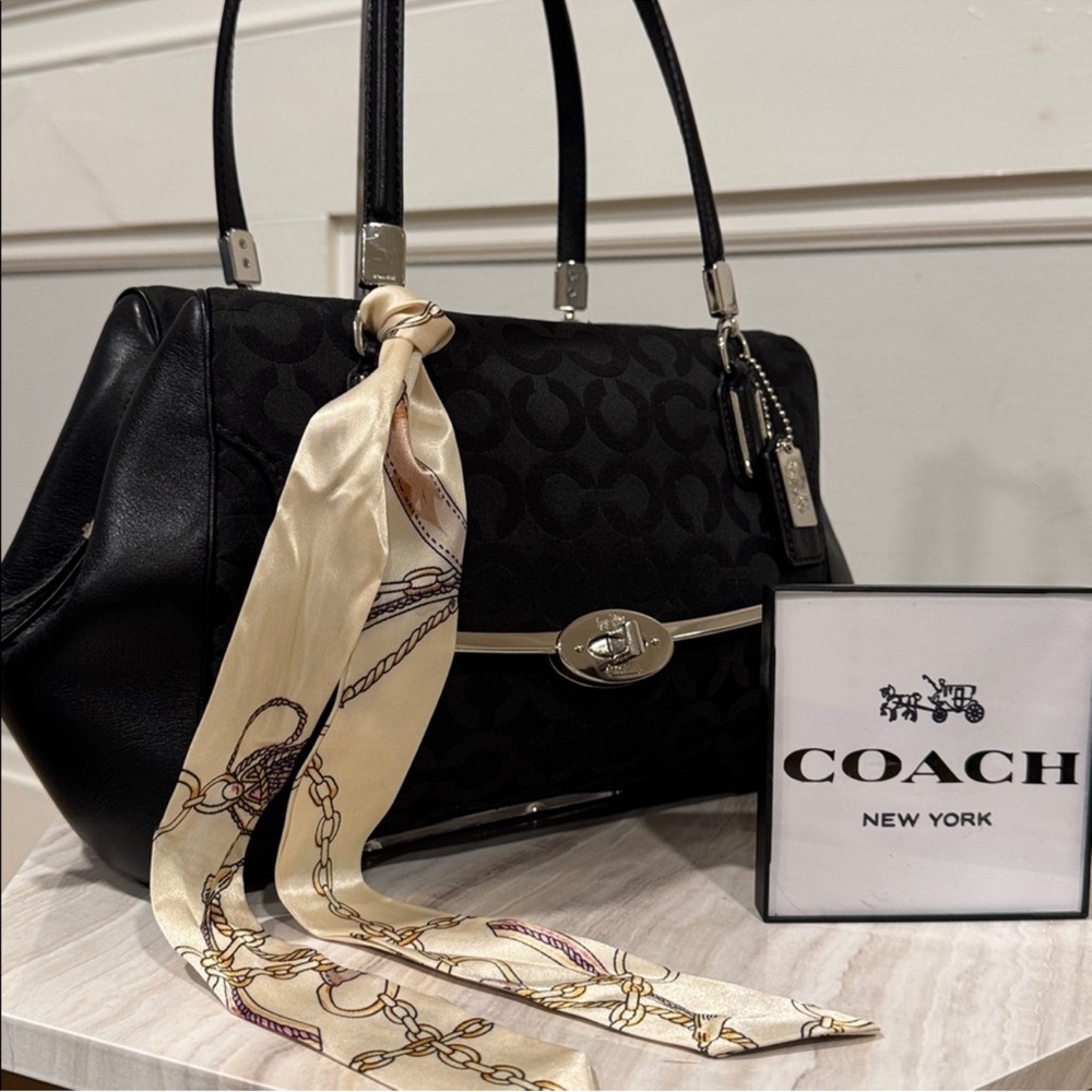 Coach Black Signature Satchel( twilly included)